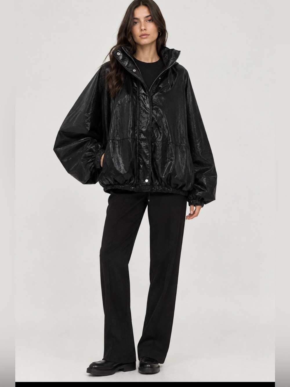 Zara Black overzied Leather Bomber Jacket - Women size M